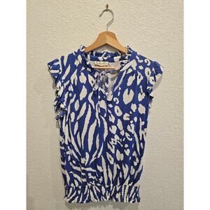 Indigo Rose blue pattern blouse sz Medium